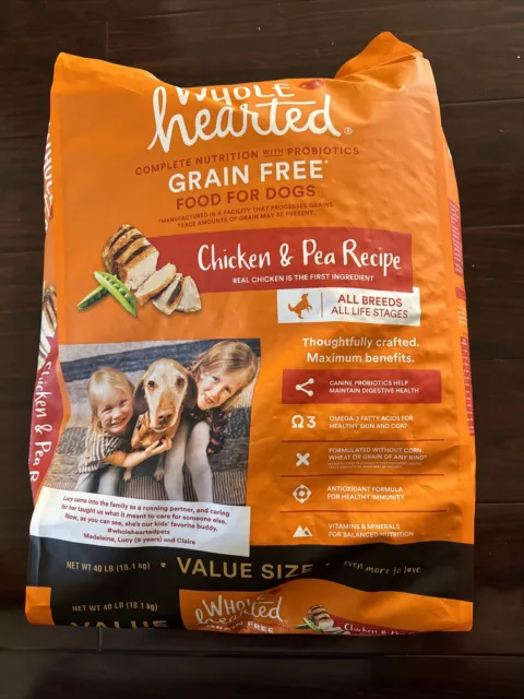 WholeHearted Grain Free All Life Stages Chicken & Pea Recipe Dog Food, 40 Pounds