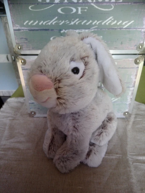 Peluche doudou lapin gris chiné blanc nez rose 28 cm Gipsy + cadeau