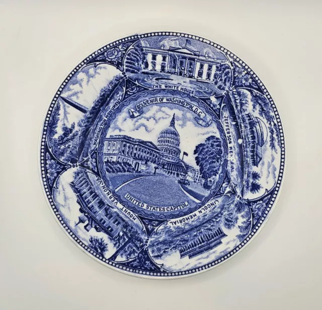 Vintage Plate Souvenir of Washington DC, Blue/White 7" United States Capitol