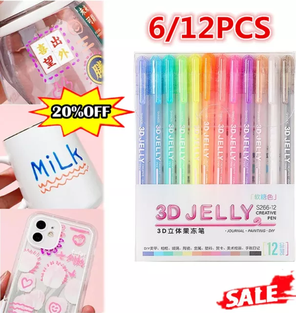 3D Glossy Jelly Ink Pen 12 Colors For School Glossy Ink Gel Pens NEW