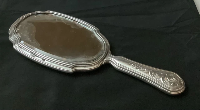 ANCIEN MIROIR FACE A Main Table Metal Argente Verre Bizeaute 1900 EUR