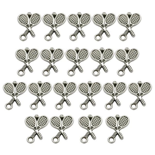 20PCS Antique Alloy Badminton Tennis Racket Pendants Charms DIY Jewelry Making