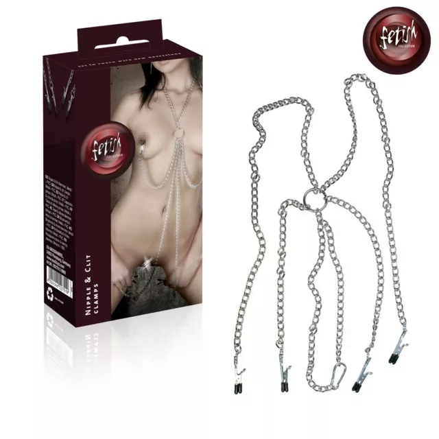 Fetish Collection Nipple and Clit Clamps Metal Briglie con 4 Morsetti Collare