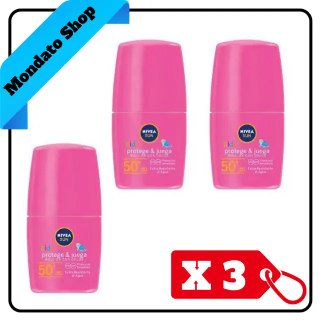 NIVEA SUN KIDS ROLL ON 50ml SPF 50+ PROTEGE & JUEGA ROSA (X3)