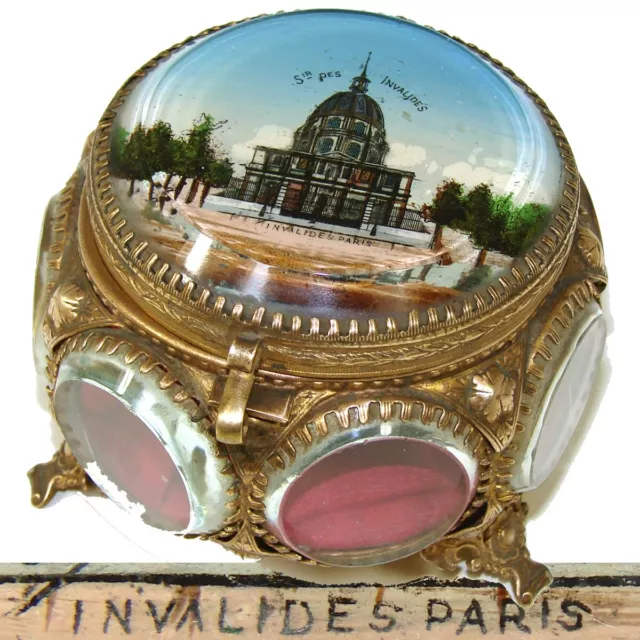 Antique French Grand Tour Style Souvenir Casket, Eglomise Scene Invalides, Paris