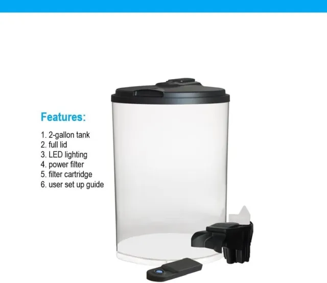 Koller Products AquaView 2-Gallon Plastic 360 Aquarium with Power Filter & LED L 2