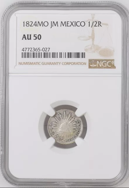 Mexico 1824 Half 1/2 Real Hookneck NGC AU50