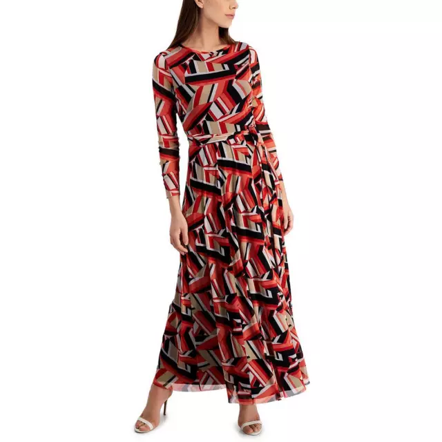 Anne Klein Womens Red Printed Long Wedding Maxi Dress XL BHFO 6493