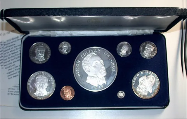 PANAMA offizieller Kursmünzensatz  - 1975 -  9 Münzen, vz von PP (Patina)