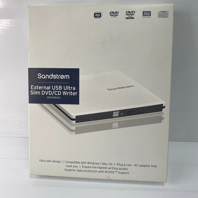SANDSTROM EXTERNAL USB Ultra Slim DVD/CD Writer SEDVDWH22 - White ...