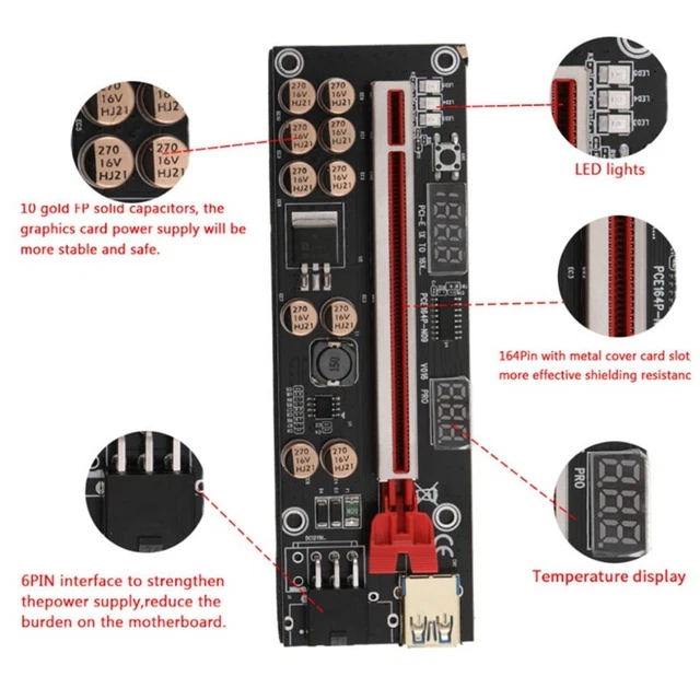 PCIE 1X to 4 Pci-Express Adapter+VER016 Pro Riser Card USB3.0 to PCI-E 1X toG2I3