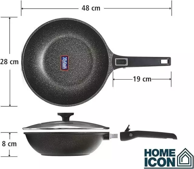 28cm Non Stick Induction Wok With Lid  & Detatchable Handle 2