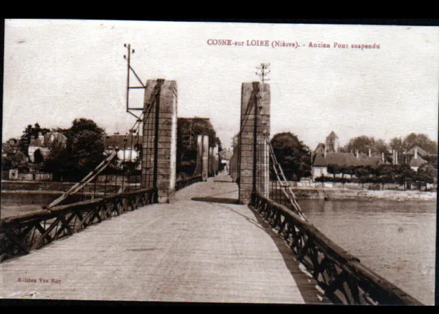 COSNE-sur-LOIRE (58) Entrée du PONT Suspendu & VILLAS en 1929