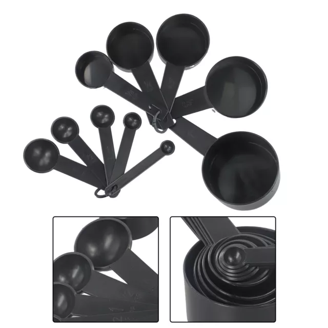 Hochwertiges 10 teiliges Küchen Messlöffel Set in Schwarz für Backen und Kochen