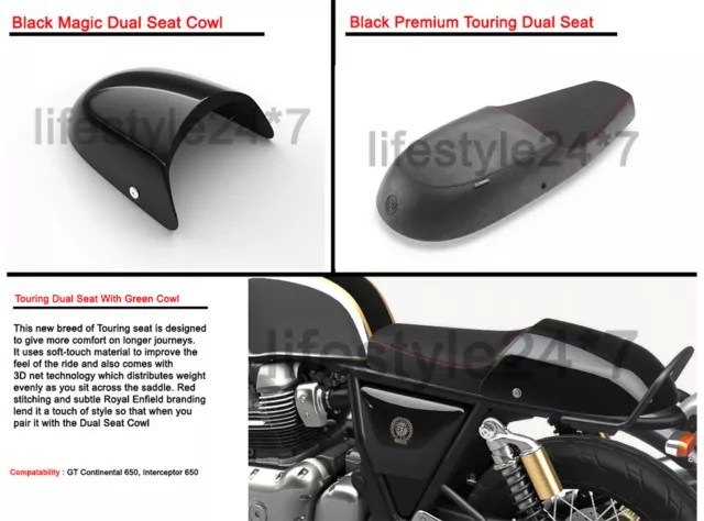 Royal Enfield GT & INT & Interceptor 650 Touring asiento doble con capucha negra