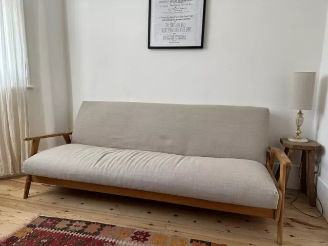 Stunning Vintage Beech Sofa Bed Settee - Fully Re Upholstred
