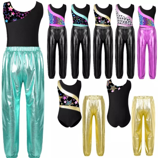 Set Abbigliamento Danza Bambini Ragazze Leotard con Pantaloni Ginnastica Performance Competizione