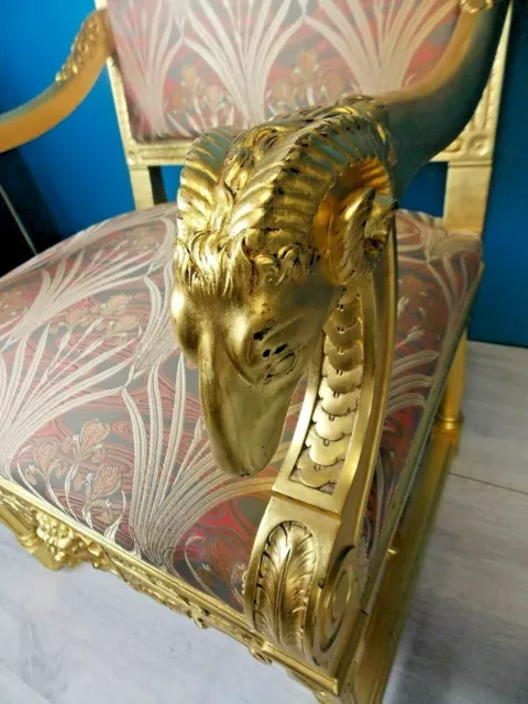 Ancien Trône Fauteuil d'éclésiastique doré feuille d'or XIX tête de lion royal 3