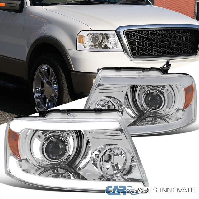 Fit 04-08 F150 06-08 Mark LT LED Tube Bar Strips Projector Headlights Left+Right