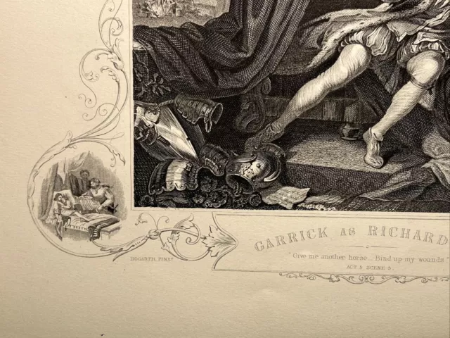 Garrick comme Richard 3ème roi 1860 William Hogarth Gravure sur acier antique 3