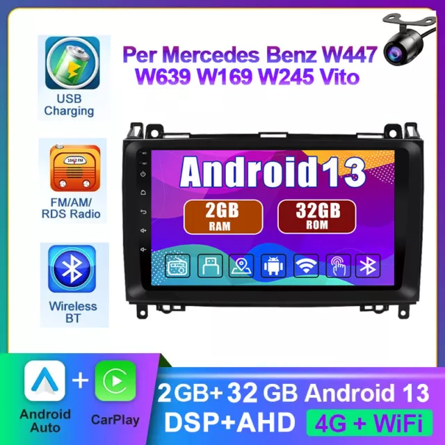 2G+32G Per Mercedes Benz A B Klasse W169 W447 Vito Autoradio Android 13 GPS Navi