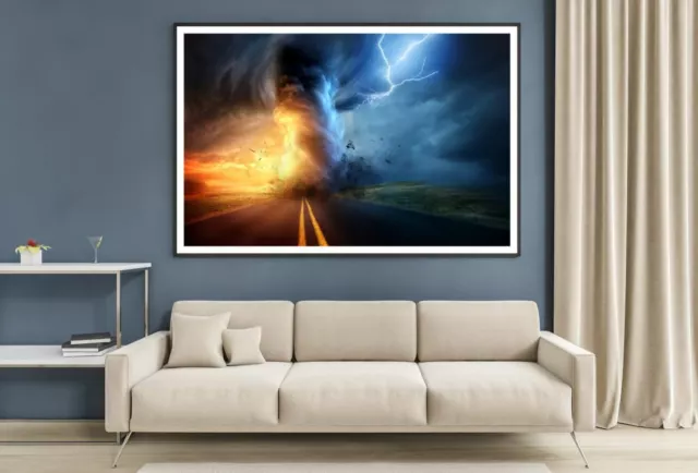 Tornado with Sunset & Lightning Print Premium Poster High Quality choose sizes