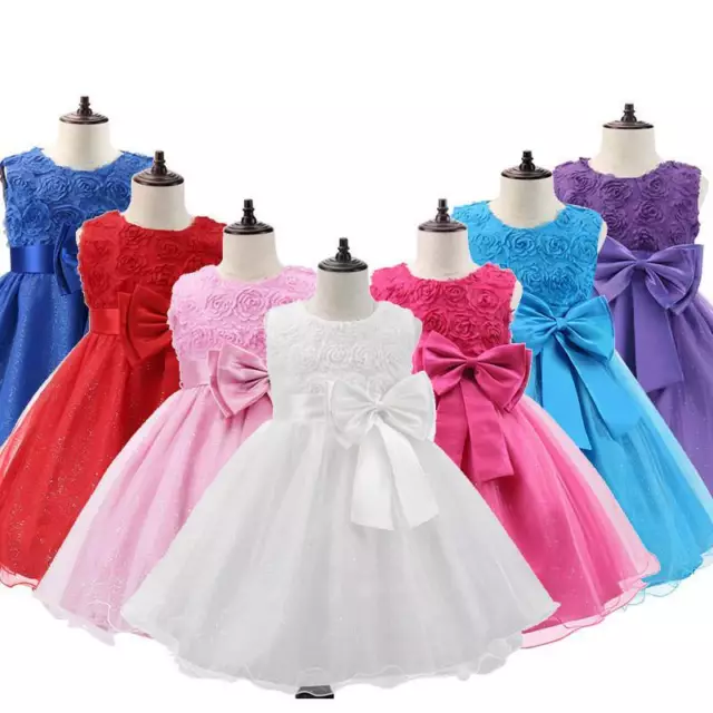 Dress Baby Flower Kids Bow Bridesmaid Wedding Dresses Girls Princess Party Rose