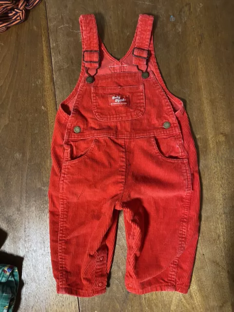 VINTAGE OSHKOSH BGOSH OVERALLS BIBS SIZE 12 Month Baby Bigosh Corduroy Red