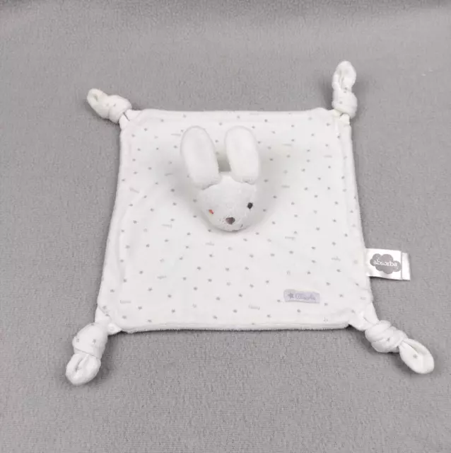 Doudou plat lapin blanc ABSORBA tissu étoiles grises bisou calin lire défaut SVP