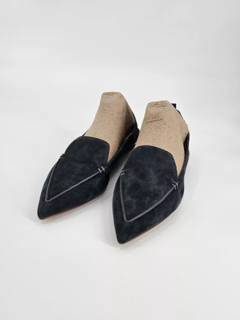 NICHOLAS KIRKWOOD Navy Blue Suede Pointed Toe BEYA Loafers Women's Size 41