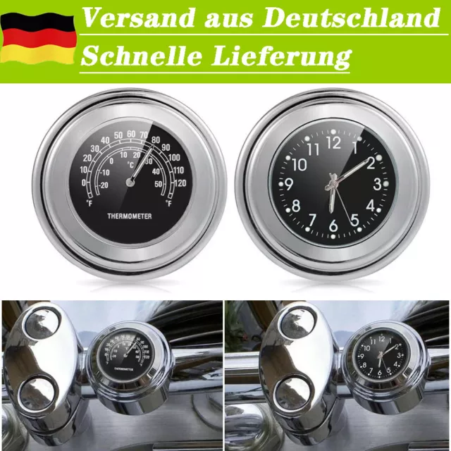 Set Universal Motorraduhr Uhr Uhren Motorräder Lenkeruhr Thermometer Temp 7/8"