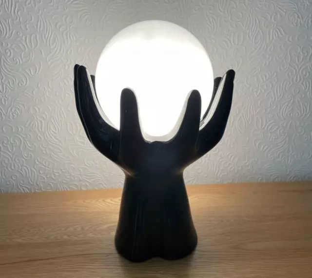 Ceramic Hands Lamp Two Black Hands Holding Glass Globe Vintage 80's Retro