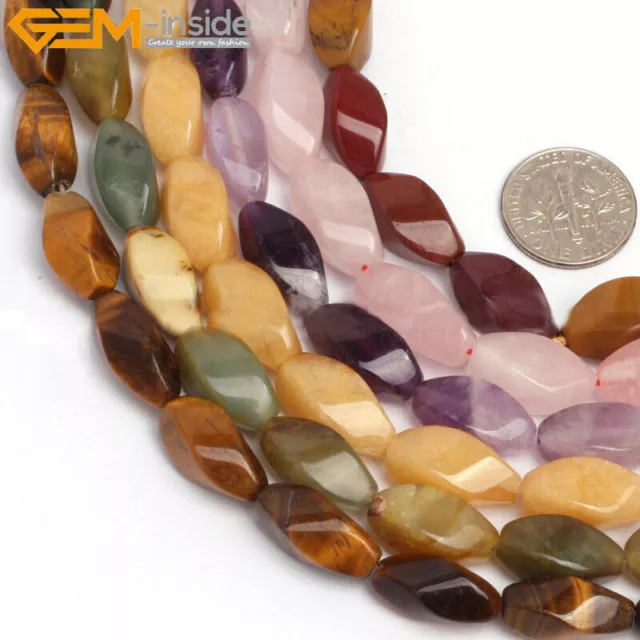8x16mm Twist Natural Gemstone Stone Beads Jewelry Making 15" Loose Bead 24-25Pcs