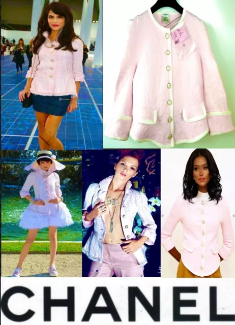 Mint Chanel 2013 Barbie Pink White Coat Jacket 38 40 42 44 6 8 10 12 Logo S M L