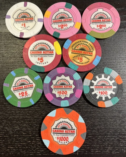 Casino Aztar Casino Chip Sample Set - Evansville, Indiana 9 Chips Paulson