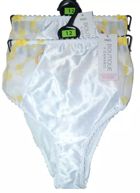 M&S Boutique X Damaris High Waisted Brazilian Knickers 2 Pair Size 12 - Bnwt