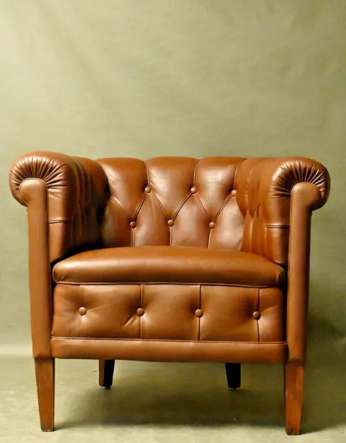 Club Sessel Leder Herrenzimmer Sessel um 1900 neu gepolstert und bezogen