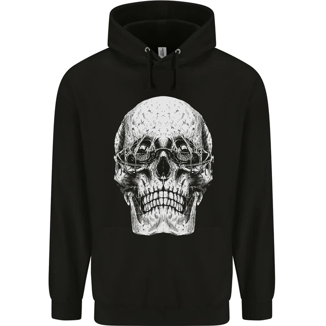 Old Man Skull With Glasses Gothic Biker Childrens Kids Hoodie