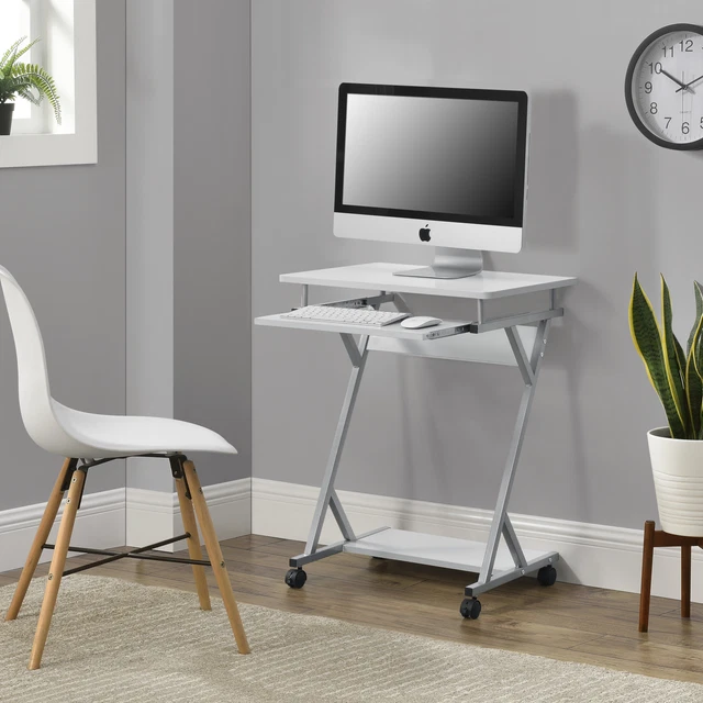 [en.casa] Bureau D'ordinateur Roulant Support Clavier MDF Métal 60x40x75cm Blanc