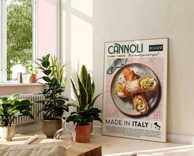 Cannoli Vintage Food Poster, Italian Cuisine Wall Art, Pastry Decor Print, 2