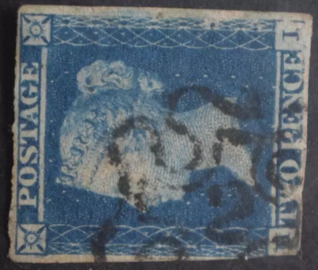 GB 1841 2d BLUE QV Stamp SG14f - London NUMBER *2* MALTESE CROSS MX