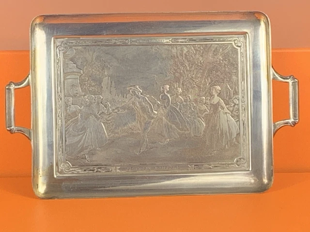 Broche Ancienne Rectangulaire En Argent - Décor Style Rocaille - Occasion
