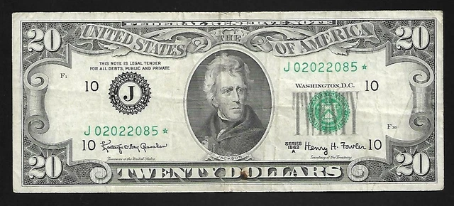 US - $20.00 Fed. Reserve.(Star Replacement) Note - 1963A - Kansas City - VF