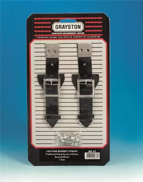 Grayston Pair Black Leather Bonnet/Boot/Panel Securing Straps