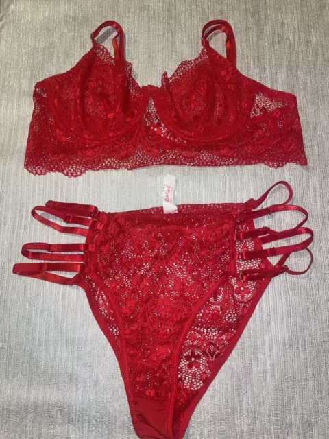 Sexy Red Lace Sheer Bra Bralette Underwear Panties Plus Size 8-22