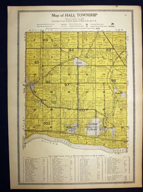 1916 Plat Map Hall Township Bureau County Illinois Original Princeton Drygoods