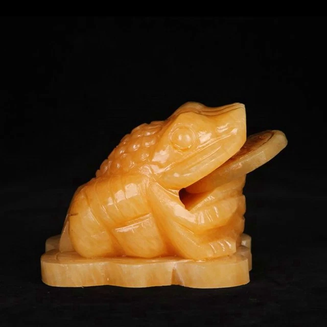 Yellow Jade Carving money frog statue Feng Shui Crafts Stone Carved Figurine