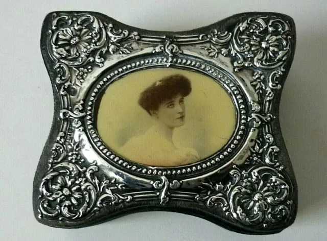 Antico 1905 top repousse argento e velluto bella scatola portaoggetti da donna con marchio Repousse