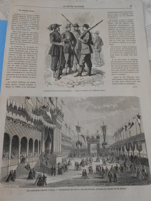 Gravure 1863 - Tir National Italien
