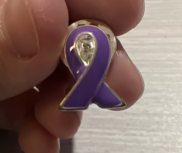 Pin Awareness Support Ribbon Lapel Pin Purple Silver Tone